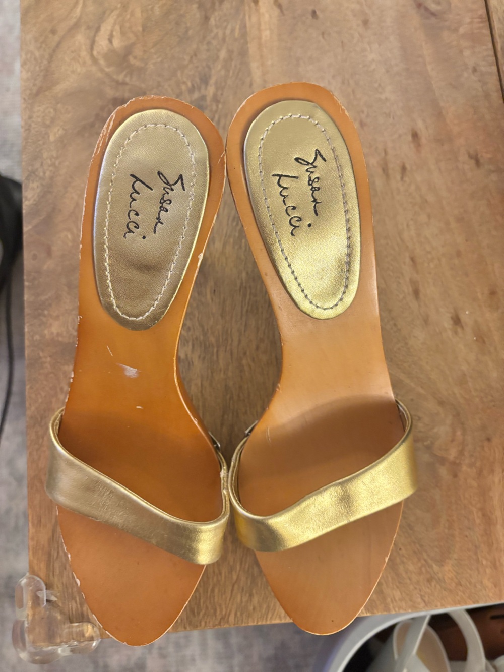 Susan Lucci Gold Slide Sandals for Women